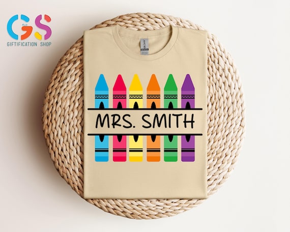 Custom Name Teacher Shirt, Personalized Teacher Crayon Shirt, Teacher Back to School Shirt, First Day of School Shirt, Teacher Appreciation