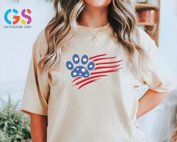 Patriotic Dog Paw T-Shirt, 4th of July Shirt, Dog Dad Shirt, Dog Mom Shirt, Dog Mama TShirt, Gift For Dog Lover, American Flag Shirt