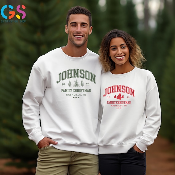 Custom Christmas Family Name Sweatshirt: Matching Holiday Hoodie, Xmas Crew Sweater, Winter Season Pullover