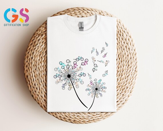 Blowing Dandelions Bicycle Tshirt, Whimsical Shirt, Unique Shirt for Nature Lovers, Funny Dandelions Shirt, Positive Shirt, Butterfly Shirt