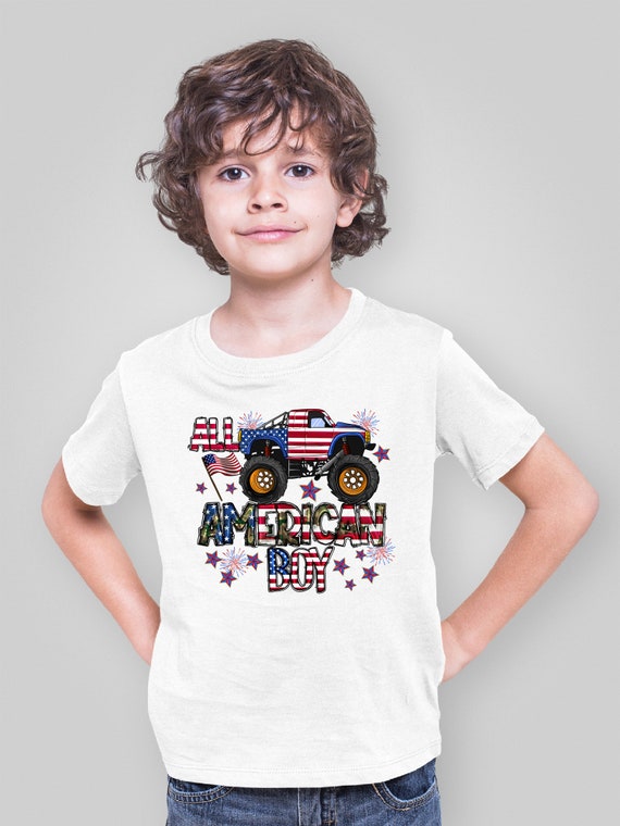 All American Boy Shirt, Patriotic Shirt, Monster Truck Party Shirt, American Flag Shirt, Happy 4th Of July Shirt, Memorial Day Shirt