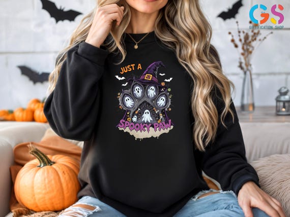 Just A Spooky Paw Sweatshirt, Halloween Dog Lover Sweater, Halloween Dog Owner Gift, Spooky Season Dog Mama Hoodie