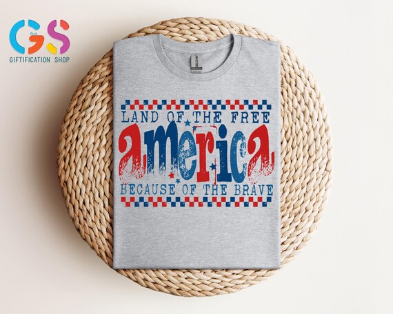 Retro America Shirt, Land of the Free Shirt, Checkered 4th of July Shirt, Trendy USA Shirt, America Coquette Shirt, Independence Day Shirt