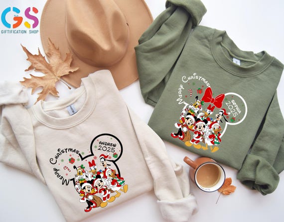 Custom Name Mickey and Friends Christmas Sweatshirt, Family Vacation Lover Sweater, Disney Character Hoodie