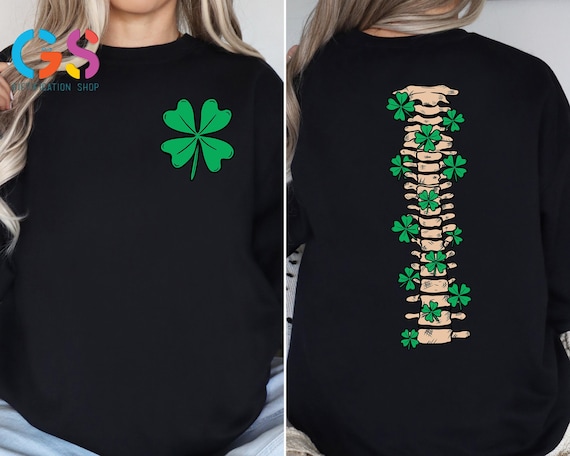 Clover Spine Sweatshirt, St. Patrick’s Day Skeleton Sweats, Skeleton Design, Lucky Skeleton Shirt, Irish Day Sweats, Shamrock Sweatshirt