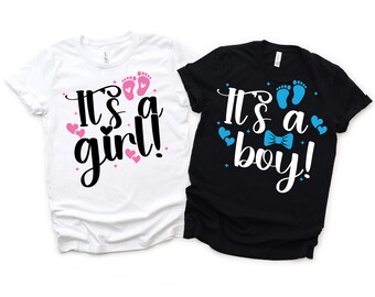 Camiseta personalizada "Es niña, es niño", camiseta para anunciar el embarazo, sudadera para baby shower, camiseta para revelar el sexo del bebé.
