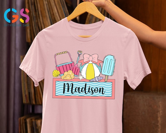 Custom Little Girl Beach Name Plate Shirt, Personalized Summer Beach Tee, Beach Vacation Shirt, Summer Gifts, Coquette Summer Shirt