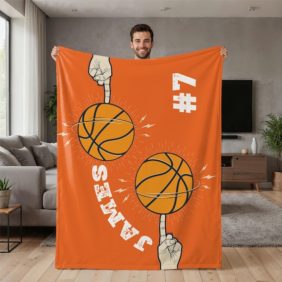 Personalized Basketball Blanket, Sports Lover Throw, Teen Boy Birthday Gift