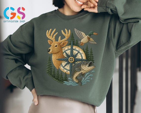 Faux Crochet Hunting Sweatshirt, Duck Fish Season Sweatshirt, Hunter Gift, Hunting Season Shirt