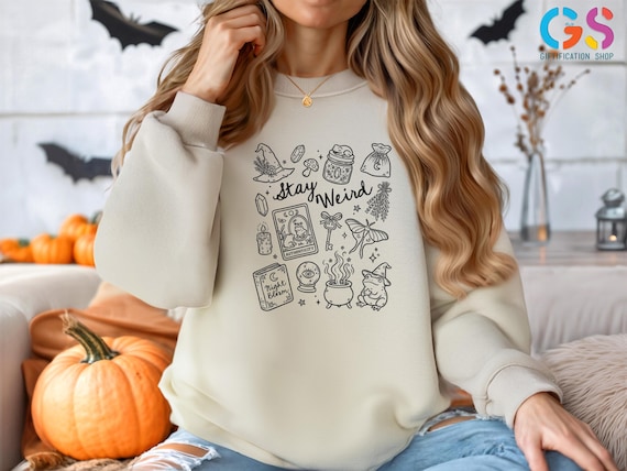Stay Weird Sweatshirt, Halloween Witchy Hoodie, Witchy Vibes Sweatshirt, Funny Halloween Sweatshirt, Gothic Girly Sweater, Book Lover Gift