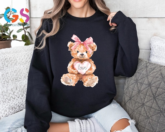 Coquette Love Bear Sweater, Cute Bear Sweatshirt, Gift For Valentine Day, Cute Sweatshirt For Women, Lovely Hoodie For Girls, Gift For Her