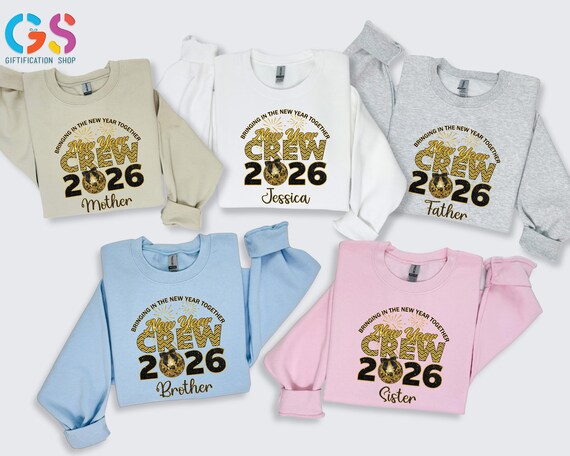Personalized New Year Crew Sweatshirt, Family Matching Sweater, Custom Name Holiday Hoodie, Xmas Gift