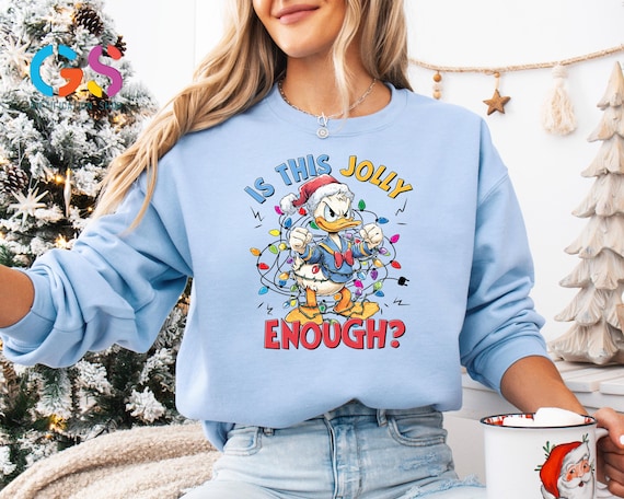 Is This Jolly Enough Christmas Sweatshirt, Disney Cartoon Sweater, Xmas Light Duck Hoodie, Merry Christmas Clothes