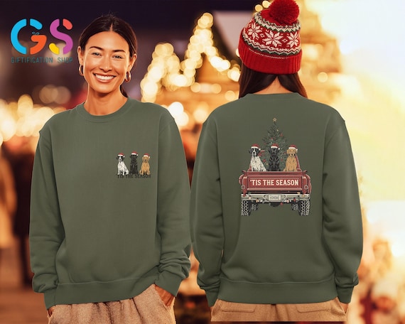 Christmas Dog Truck Sweatshirt, Hunting Season Christmas Tree Farm Hoodie, Tis the Season Gift, Merry Xmas Sweater