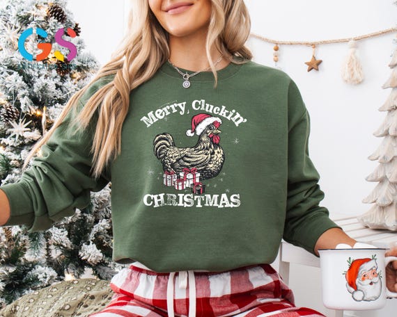 Merry Cluckin' Christmas Sweatshirt, Xmas Chicken Lover Sweater, Funny Farmer Hoodie, Christmas gift for Farmer