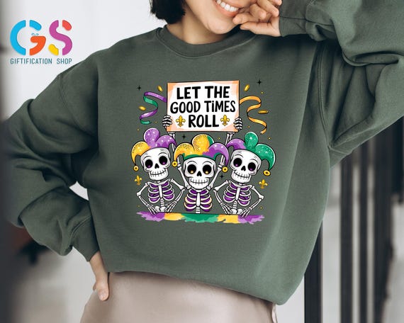 Mardi Gras Skeleton Pierrot Sweatshirt, Colorful Let The Good Times Roll Sweater, Carnival Costume Gift