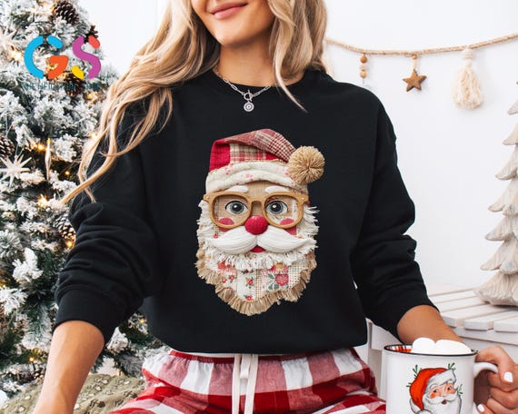 Funny Santa Sweatshirt, Santa with Glasses Sweater, Christmas Vibes, Holiday Season Gift, Merry Christmas