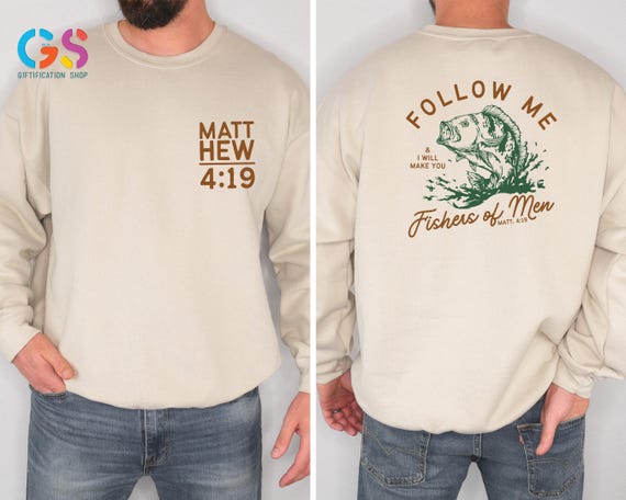 Fishers of Men Sweatshirt, Retro Christian Sweater, Vintage Men's Bible Sweatshirt, Minimal Christian Dad Gift, Bible Verse Sweater For Men