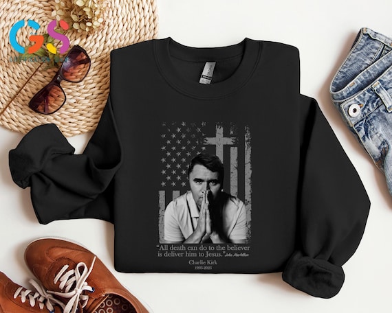 Charlie Kirk Christian Sweatshirt, USA Flag Cross Sweater, Pray for Charlie Kirk, Jesus Loves Charlie, RIP Charlie Hoodie, Memorial Gift