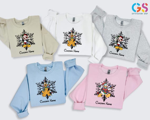 Custom Name Mickey and Friends Christmas Sweatshirt, Winter Family Vacation Sweater, Christmas Snowflake Hoodie, Disney Christmas Sweater