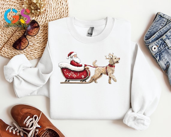 Santa Claus and Christmas Goldendoodle Sweatshirt, Dog Lover Gift, Santa Sleigh Holiday