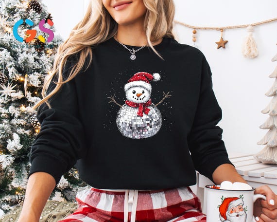 Disco Ball Sowman Sweatshirt, Funny Snowman Sweater for Christmas Party, Santa Snowman Hoodie, Winter Festive Sweatshirt, Holiday Hoodie