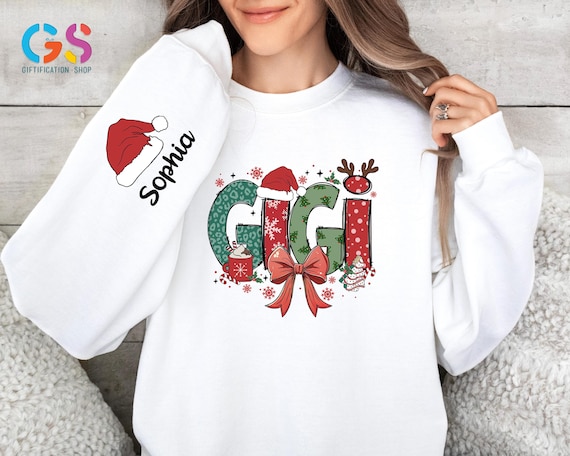 Christmas Grandma Coquette Sweatshirt, Nana Claus Sweater, Christmas Tree Cake, Candy Cane and Santa Hot Cocoa, Gigi Sweatshirt
