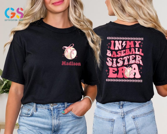 Custom In My Baseball Sister Era Shirt, Personalized Baseball Sister Coquette Bow Tee, Soft Girl Era Shirt, Pink Bow Baseball Shirt