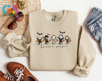 Horror Season Sweatshirt, Vintage Halloween Tshirt, Horror Characters, Spooky Apparel