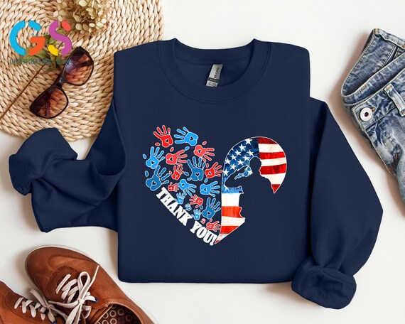 Veterans Day Sweatshirt, Thank You Vet Sweater, USA Pride American Flag Apparel, Military Soldier Memorial Clothing