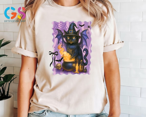 Halloween Black Cat Tshirt, Funny Horror Shirt, Black Cat Shirt, Halloween Ghost Shirt, Witchy Shirt for Women, Halloween Costume Shirt