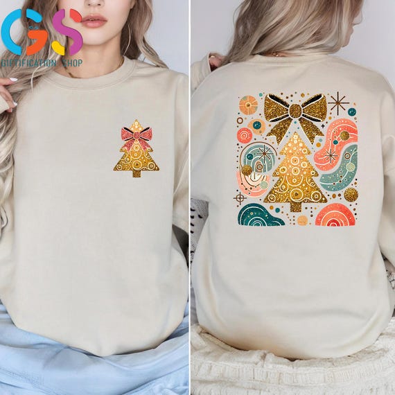 Cute Christmas Tree Sweatshirt, Christmas Coquette Bow Sweater, Christmas Girly Hoodie, Merry Sweatshirt, Merry and Bright