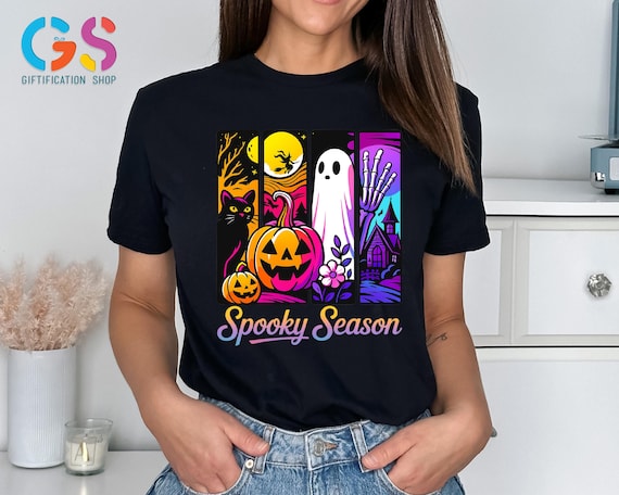 Spooky Season Ghost Pumpkin T-Shirt, Halloween Party Tee