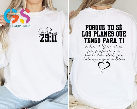 Spanish Christian Sweatshirt, For I Know the Plans I Have for You, Bible Verse Sweater for Spanish, Jesus Lover Hoodie, Religious Gift