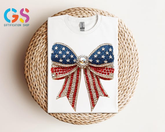 Faux USA Coquette Bow Shirt,USA Girly Shirt, Red White Blue Bow Shirt, 4th of July Shirt, Patriotic Shirt, America Shirt,Memorial Day Shirt