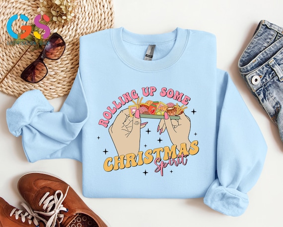 Funny Christmas Mexican Food Sweatshirt, Rolling Up Some Christmas Spirit, Christmas Eating Hoodie, Mexican Holiday Gift, Latino Christmas