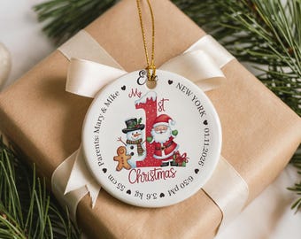 Custom New Baby Ceramic Ornament, Personalized Baby First Christmas 2026, Birth Announcement, Newborn Xmas Gift for Girl Boy
