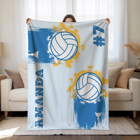 Custom Volleyball Blanket, Personalized Name Number Sports Minky Sherpa Blanket, Player Gift for Girls