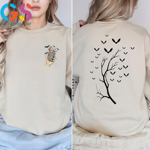 Halloween Bat Sweatshirt, Bat Tree Sweater, Bat Dandelion Sweatshirt, Spooky Season Hoodie, Funny Halloween Gift, Halloween Costume