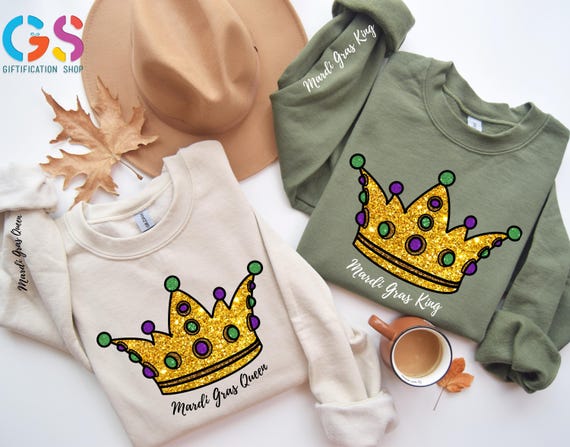 Mardi Gras King And Queen Matching Sweatshirt, Happy Carnival Bead Womens Clothing, Festival Cake Sweater