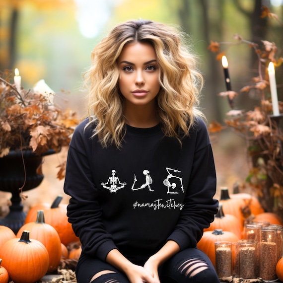 Namaste Witches Sweatshirt, Yoga Skeleton Figurines, Namaste Skeleton Sweatshirt, Skeleton Yoga Sweatshirt, Skeleton namaste Sweatshirt