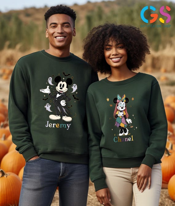 Custom Name Disney Mickey And Minnie Halloween Sweater,Halloween Gift for Couple,Personalized Disneyland Halloween Hoodie,Matching Couple