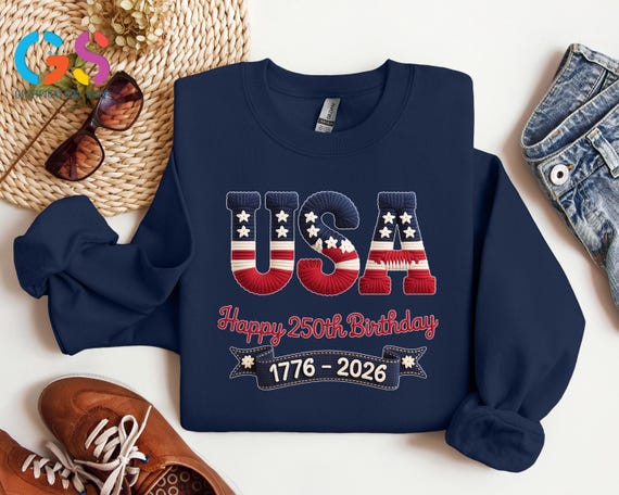 USA 250th Anniversary Faux Yarn Look Sweatshirt, American Flag Crochet Sweater, Patriotic Independence Day Gift