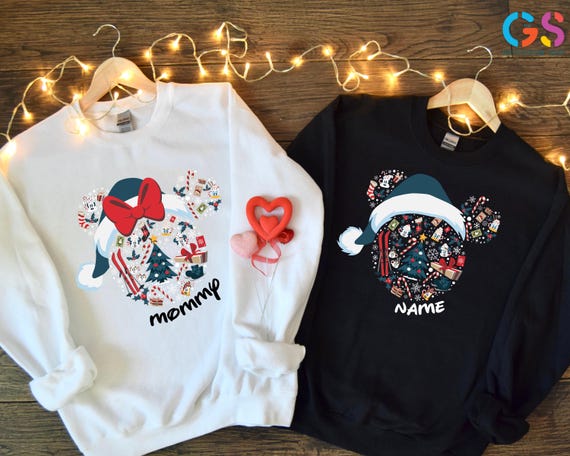Custom Name Disney Christmas Sweatshirt, Mickey and Minnie Mouse, Matching Couple Holiday, Disneyland Xmas Gift