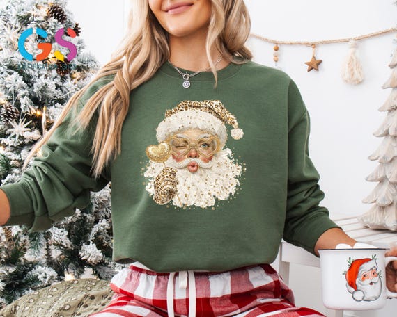 Leopard Santa Claus Sweatshirt, Merry Christmas Sanata Sweater, Christmas Preppy Santa Hoodie, Funny Christmas Sweatshirt, Holiday Gift