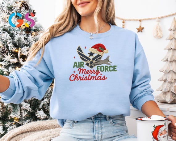 Air Force Merry Christmas Sweatshirt, Military Holiday Sweater, Patriotic Pilot Gift, US Army Mom Wife Crochet Hoodie