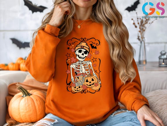 Halloween Skeleton Sweatshirt, Funny Halloween Fall Sweater, Pumpkin Spice Latte Sweatshirt, Cozy Season Hoodie,Autumn Sweatshirt for Family