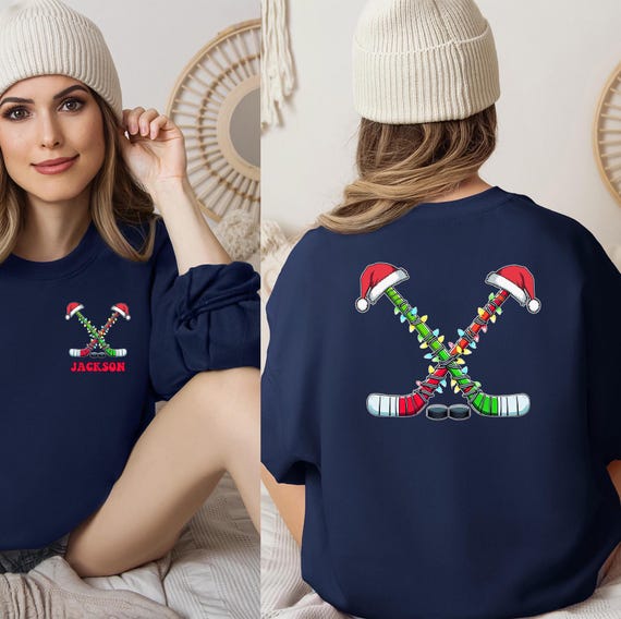 Custom Name Hockey Christmas Sweater, Personalized Christmas Hockey Sweatshirt, Customized Hockey Gifts, Hockey Mom Sweatshirt, Hockey Gifts