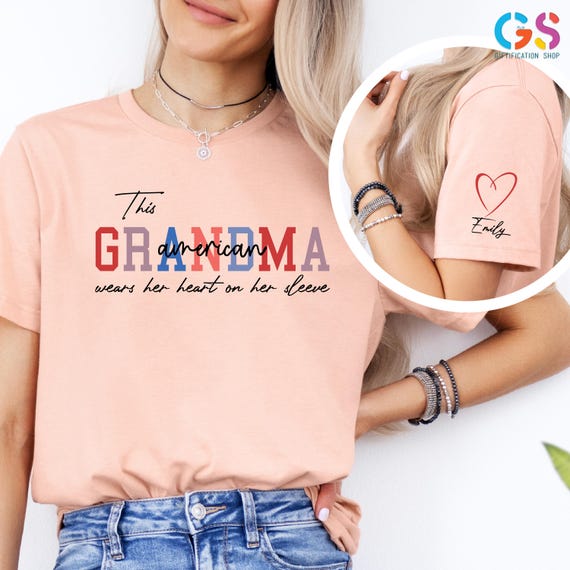 Custom Mama Shirt with Kids Name, This Nana Wears Her Heart On Her Sleeve, Grandma Gifts, Mothers Birthday Shirt, Birthday Gift for Nana