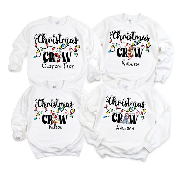 Personalized Christmas Crew Sweatshirt, Disney Christmas Light All Characters Shirt, Family Xmas Matching Trip